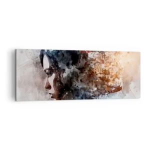 Cuadro sobre lienzo - Impresión de Imagen - Retrato de una mujer que combina su rostro con un paisaje urbano de fondo. - 140x50cm - Una historia sobre una niña con una ciudad de fondo - Decoración de pared moderna para salón y dormitorio ARTTOR