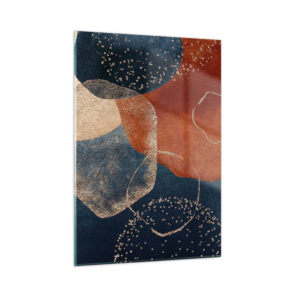 Cuadro sobre vidrio - Impresiones sobre Vidrio - Formas abstractas en tonos azul marino y cobre. - 50x70cm - La ligereza del ser - Decoración de pared moderna para salón y dormitorio ARTTOR