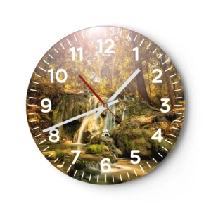 Reloj de pared - Reloj de vidrio - Cascada forestal en verde - 40x40 cm