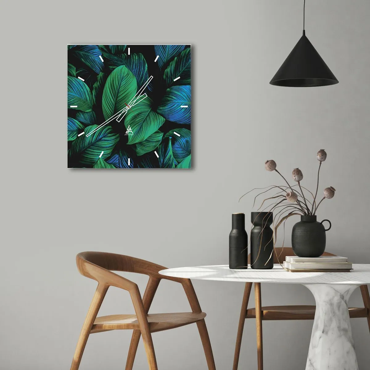 Reloj de pared - Reloj de vidrio - En la multitud verde - 40x40 cm