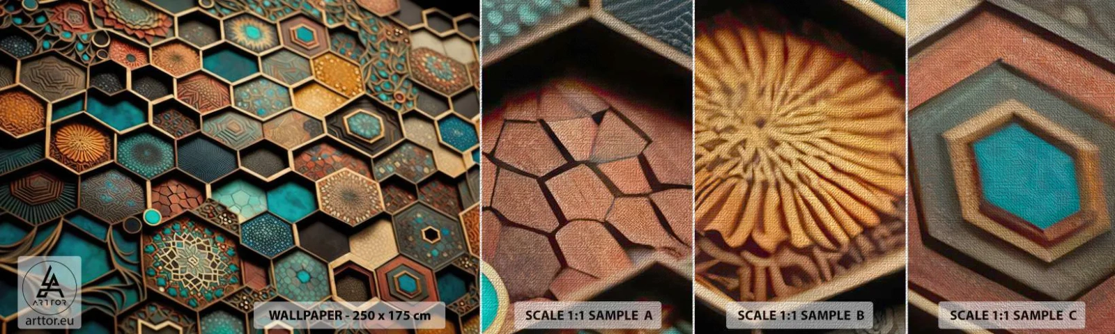 Muestra de fotomural Premium Canvas - Ornamentos árabes - Cubo, Mosaico, Patrón - 100x30 cm