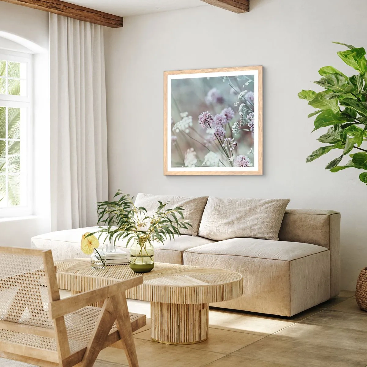 Póster en marco roble claro - Dulces filigranas de hierbas - 30x30 cm