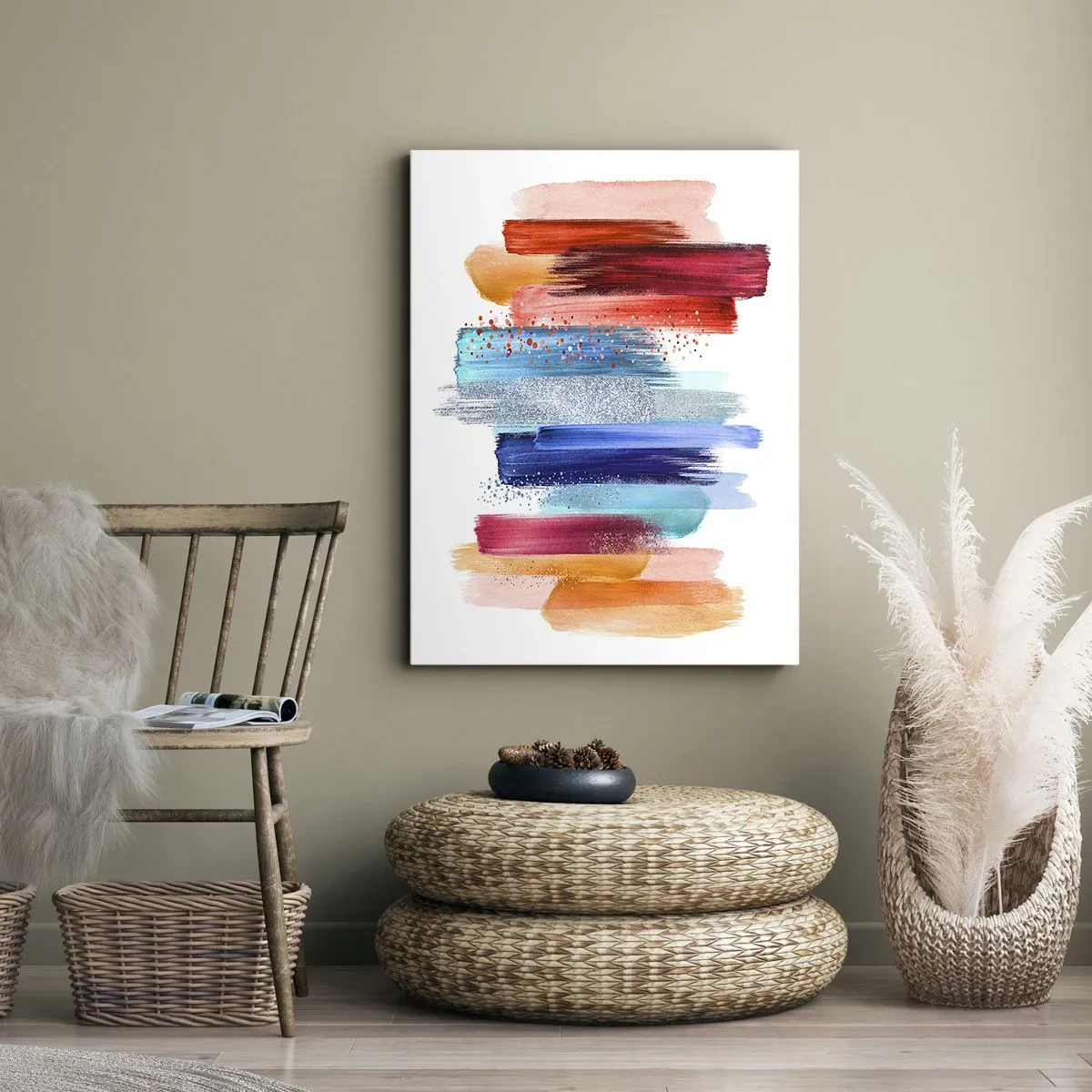 Cuadro sobre lienzo - Impresión de Imagen - Pinceladas de colores sobre un fondo blanco - 50x70cm - Arriba y abajo - Decoración de pared moderna para salón y dormitorio ARTTOR