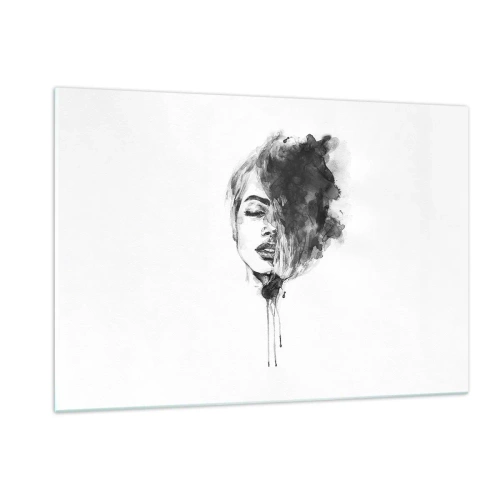 Cuadro sobre vidrio - Impresiones sobre Vidrio - Retrato en blanco y negro de una mujer con una sombra abstracta. - 120x80cm - Sueños en femenino - Decoración de pared moderna para salón y dormitorio ARTTOR