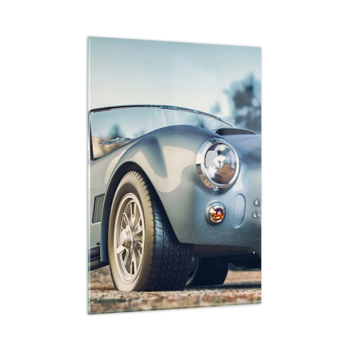 Cuadro sobre vidrio - Impresiones sobre Vidrio - Un coche deportivo con montañas al fondo. - 50x70cm - Porque el estilo importa - Decoración de pared moderna para salón y dormitorio ARTTOR