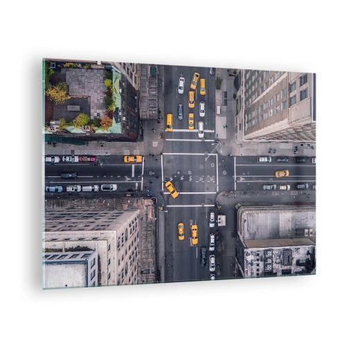Cuadro sobre vidrio - Impresiones sobre Vidrio - Vista aérea de una intersección concurrida de la ciudad. - 70x50cm - Una simple elección - Decoración de pared moderna para salón y dormitorio ARTTOR