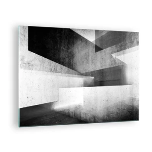 Cuadro sobre vidrio - Impresiones sobre Vidrio - Formas geométricas de hormigón en tonos blanco y negro - 70x50cm - La estructura del espacio - Decoración de pared moderna para salón y dormitorio ARTTOR