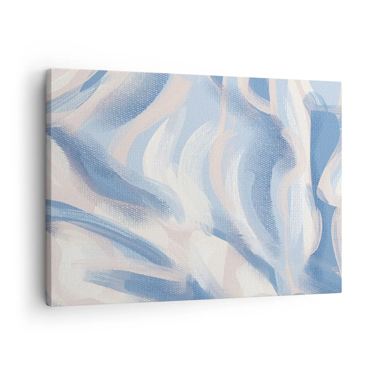 Cuadro sobre lienzo - Impresión de Imagen - Pinceladas abstractas en tonos azules y beige - 70x50cm - Ondas azules - Decoración de pared moderna para salón y dormitorio ARTTOR
