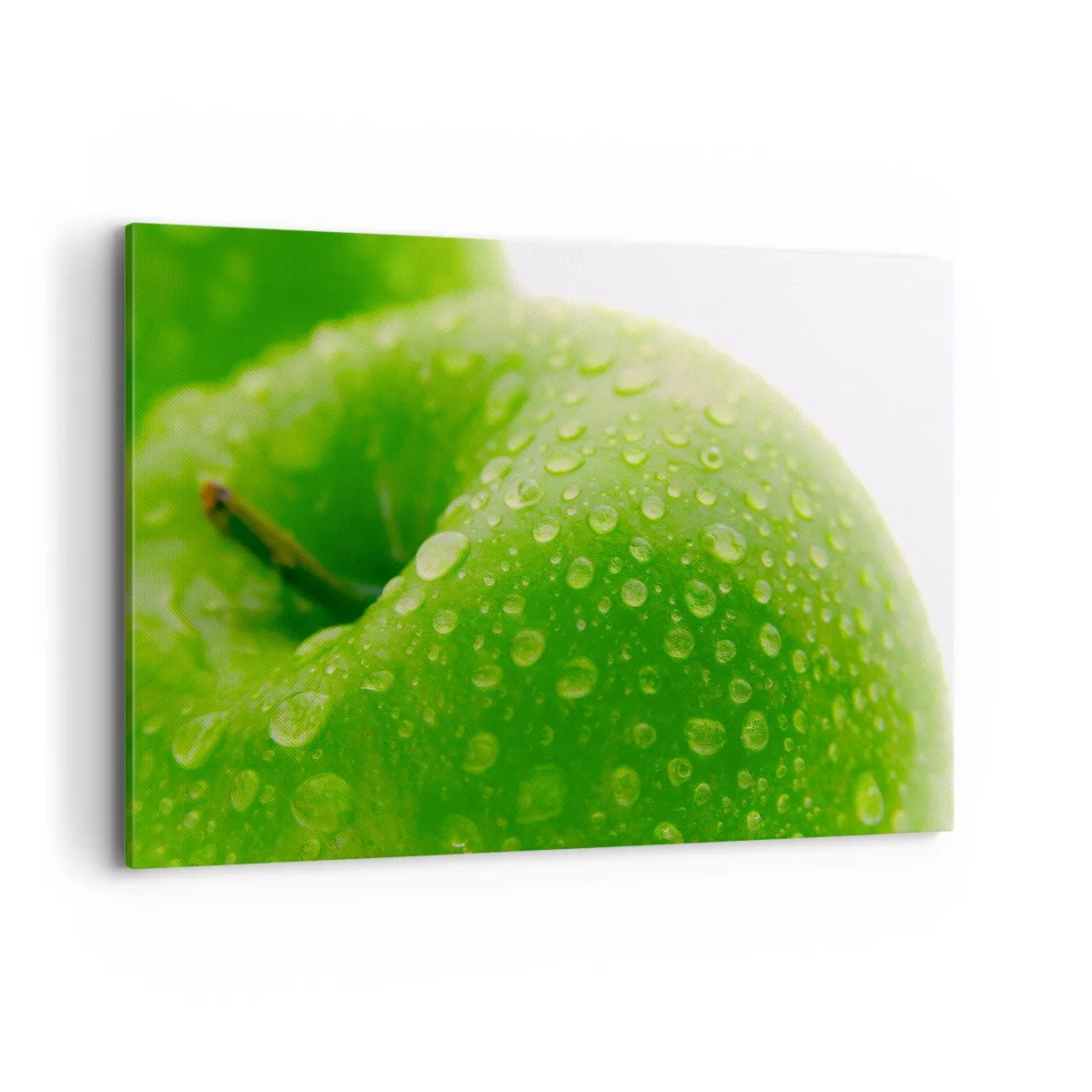 Cuadro sobre lienzo - Impresión de Imagen - Primer plano de una manzana verde con gotas de agua. - 100x70cm - Frescor verde - Decoración de pared moderna para salón y dormitorio ARTTOR