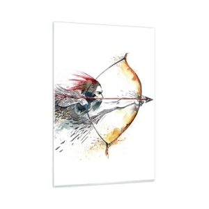 Cuadro sobre vidrio - Impresiones sobre Vidrio - Pintura dinámica de acuarela de un guerrero con arco y flecha. - 80x120cm - Guerrero mítico con arco de fuego - Decoración de pared moderna para salón y dormitorio ARTTOR