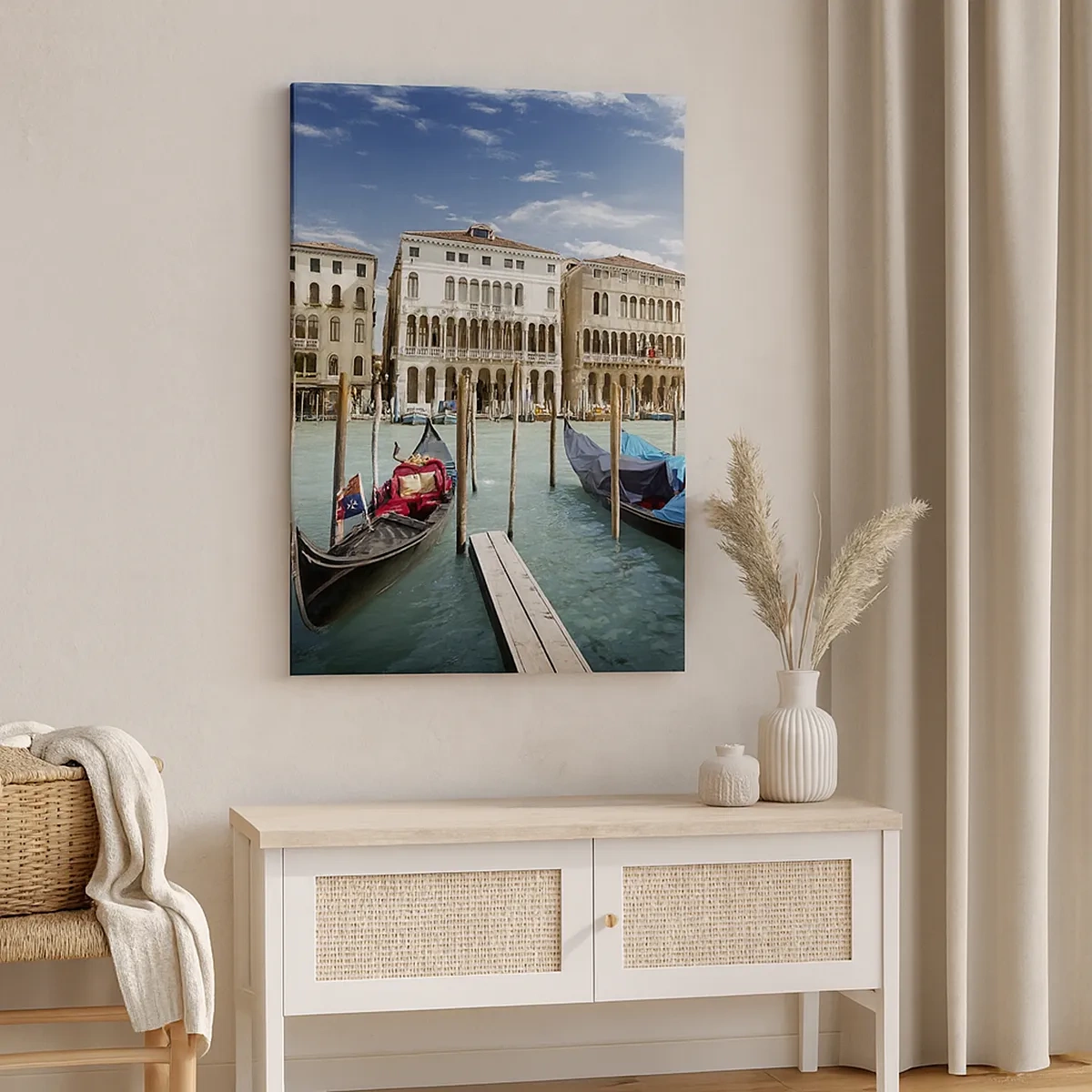 Cuadro sobre lienzo - Impresión de Imagen - Venecia con góndolas y palacios contra el cielo - 50x70cm - Palacios en azul - Decoración de pared moderna para salón y dormitorio ARTTOR