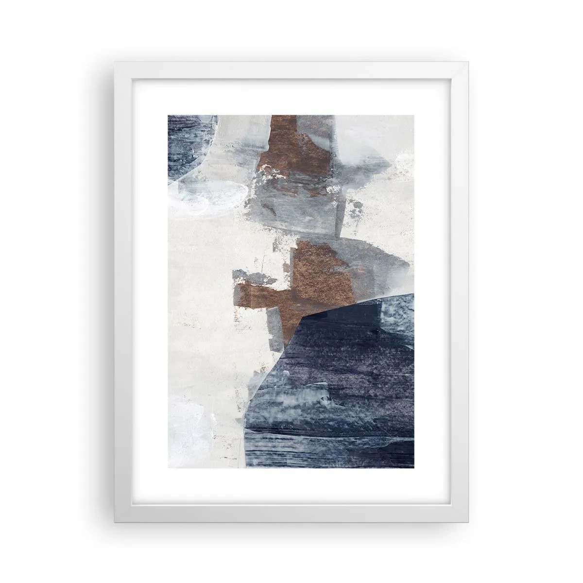 Póster en marco blanco - Formas azules y marrones - 30x40 cm