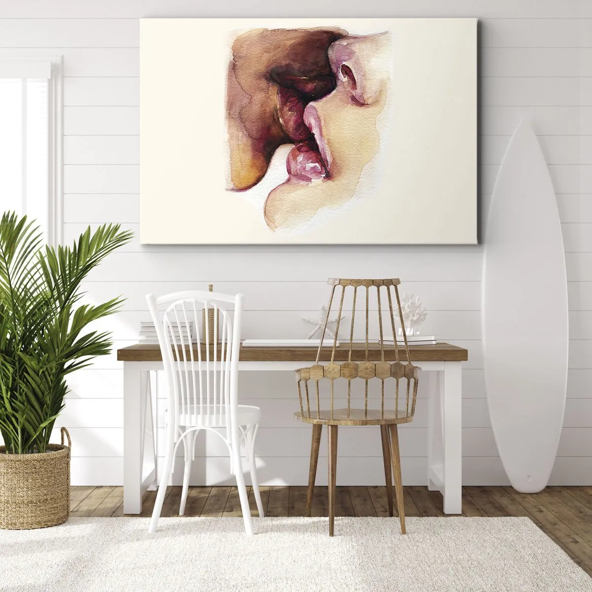Cuadro sobre lienzo - Impresión de Imagen - Una pintura de acuarela de un primer plano de un rostro. - 70x50cm - Como la noche y el día, la tierra y el cielo - Decoración de pared moderna para salón y dormitorio ARTTOR