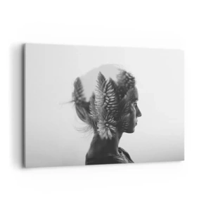 Cuadro sobre lienzo - Impresión de Imagen - Un retrato sutil con elementos de la naturaleza. - 100x70cm - La dama del bosque de pinos - Decoración de pared moderna para salón y dormitorio ARTTOR