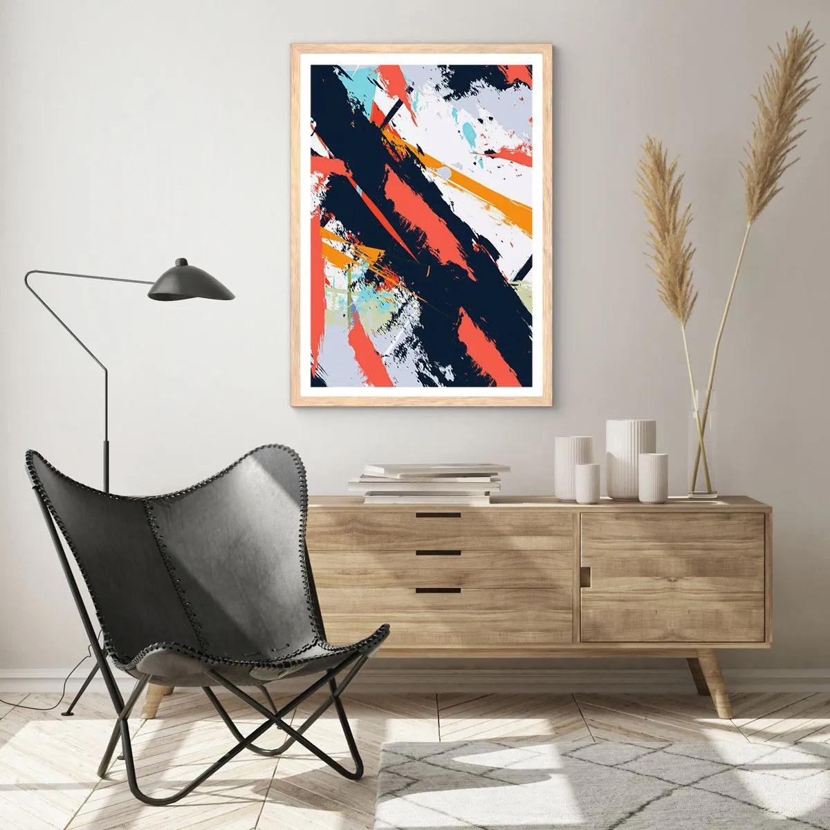 Póster en marco roble claro - Composición dinámica - 61x91 cm