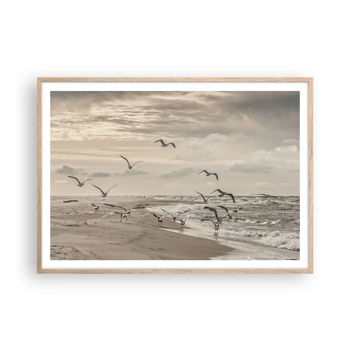 Póster en marco roble claro - El sonido del mar, el canto de los pájaros - 100x70 cm