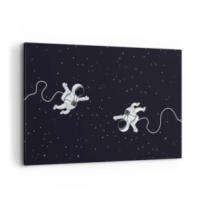 Cuadro sobre lienzo - Impresión de Imagen - Astronautas flotando en el espacio con un telón de fondo de estrellas. - 120x80cm - Danza cósmica - Decoración de pared moderna para salón y dormitorio ARTTOR