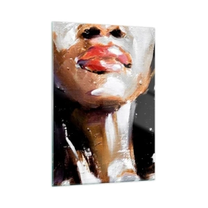 Cuadro sobre vidrio - Impresiones sobre Vidrio - Primer plano de un retrato colorido de una mujer en un estilo expresivo. - 50x70cm - Orgullo sin prejuicios - Decoración de pared moderna para salón y dormitorio ARTTOR