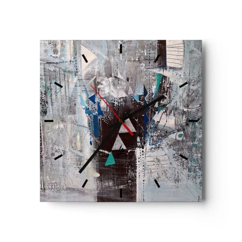 Reloj de pared - Reloj de vidrio - Composición abstracta con triángulos y patrones geométricos. - 30x30cm - El orden superior de los triángulos - Decoración de pared moderna para salón y dormitorio ARTTOR