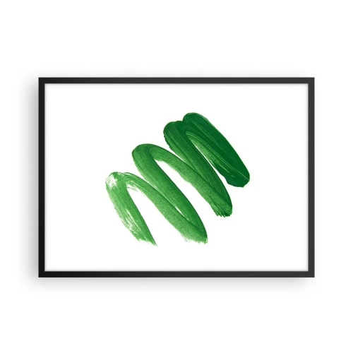 Póster en marco negro - Trazo de pincel abstracto verde sobre fondo blanco - 70x50cm - Una broma verde - Decoración de pared moderna para salón y dormitorio ARTTOR