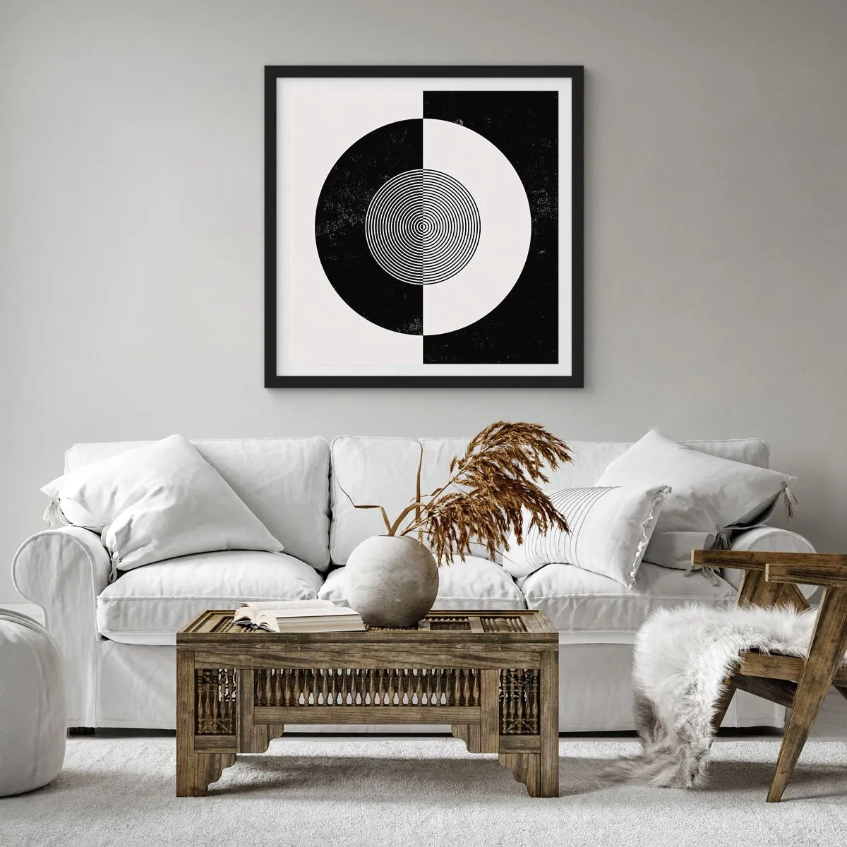 Póster en marco negro - Armonía en blanco y negro - 30x30 cm