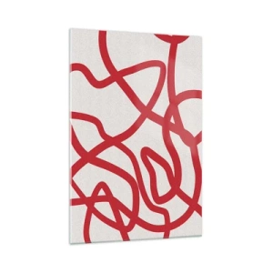 Cuadro sobre vidrio - Impresiones sobre Vidrio - Líneas abstractas rojas sobre un fondo blanco - 70x100cm - Rojo sobre blanco - Decoración de pared moderna para salón y dormitorio ARTTOR