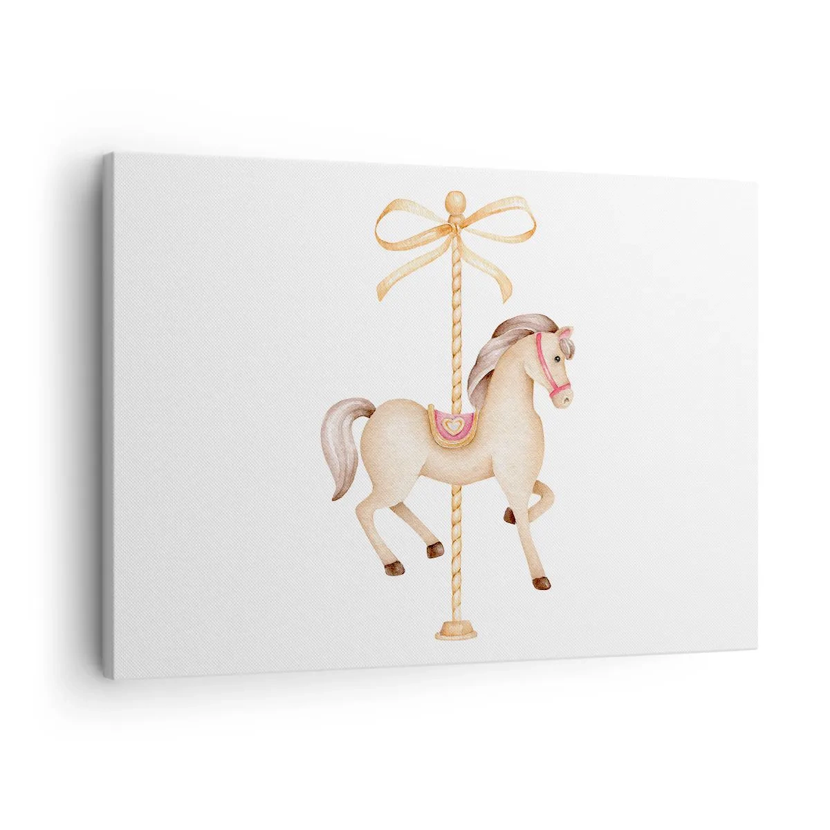 Cuadro sobre lienzo - Impresión de Imagen - Un caballo de carrusel con un arco en delicados pasteles. - 70x50cm - Al trote grácil - Decoración de pared moderna para salón y dormitorio ARTTOR