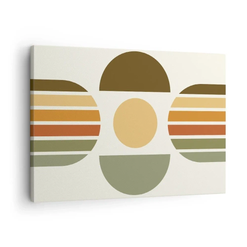 Cuadro sobre lienzo - Impresión de Imagen - Composición geométrica con semicírculos y rayas en tonos tierra. - 70x50cm - Los tonos de la tierra - Decoración de pared moderna para salón y dormitorio ARTTOR
