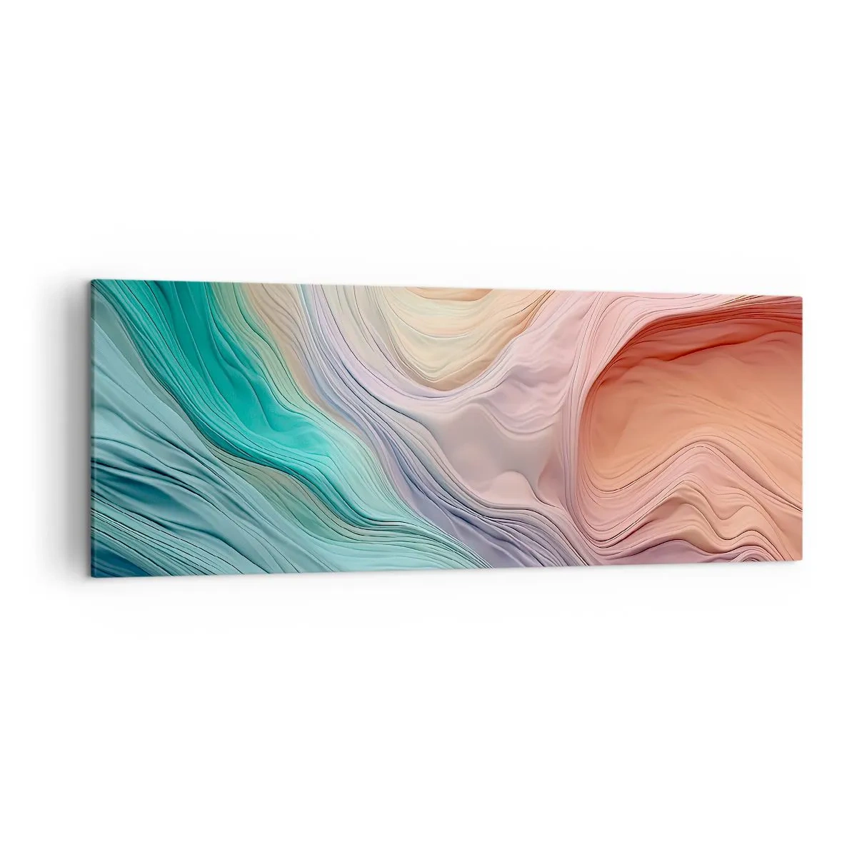 Cuadro sobre lienzo - Impresión de Imagen - Ondas abstractas en colores pastel y arcoíris - 140x50cm - Ola arco iris - Decoración de pared moderna para salón y dormitorio ARTTOR