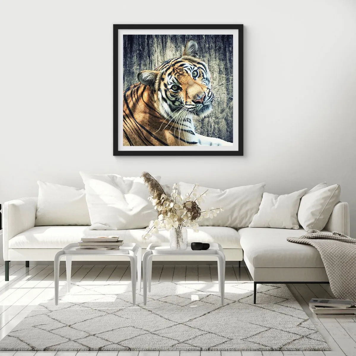 Póster en marco negro - Retrato en corrientes de luz - 50x50 cm