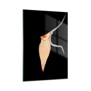 Cuadro sobre vidrio - Impresiones sobre Vidrio - Un retrato sutil de una mujer sobre un fondo negro. - 50x70cm - Elegancia y estilo - Decoración de pared moderna para salón y dormitorio ARTTOR