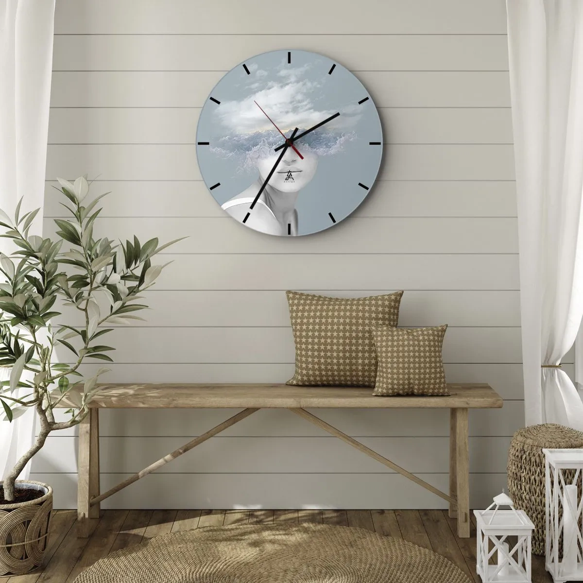Reloj de pared - Reloj de vidrio - Con la cabeza en las nubes - 40x40 cm