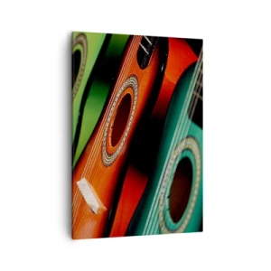 Cuadro sobre lienzo - Impresión de Imagen - Guitarras coloridas en diferentes tonos dispuestas en fila. - 50x70cm - La guitarra tiene muchos colores - Decoración de pared moderna para salón y dormitorio ARTTOR