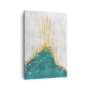 Cuadro sobre lienzo - Impresión de Imagen - Una composición abstracta en tonos dorados y turquesas. - 70x100cm - Marea dorada - Decoración de pared moderna para salón y dormitorio ARTTOR