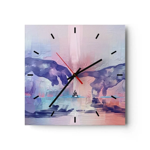 Reloj de pared - Reloj de vidrio - Manos simbólicas en colores abstractos, haciendo referencia al tema de la creación. - 30x30cm - Chispa divina de vida - Decoración de pared moderna para salón y dormitorio ARTTOR
