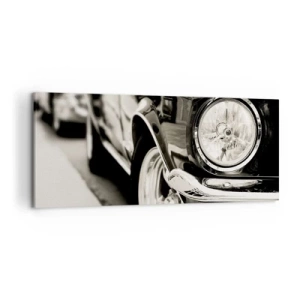 Cuadro sobre lienzo - Impresión de Imagen - Un coche clásico icónico en elegante blanco y negro. - 120x50cm - Brillo perdurable - Decoración de pared moderna para salón y dormitorio ARTTOR