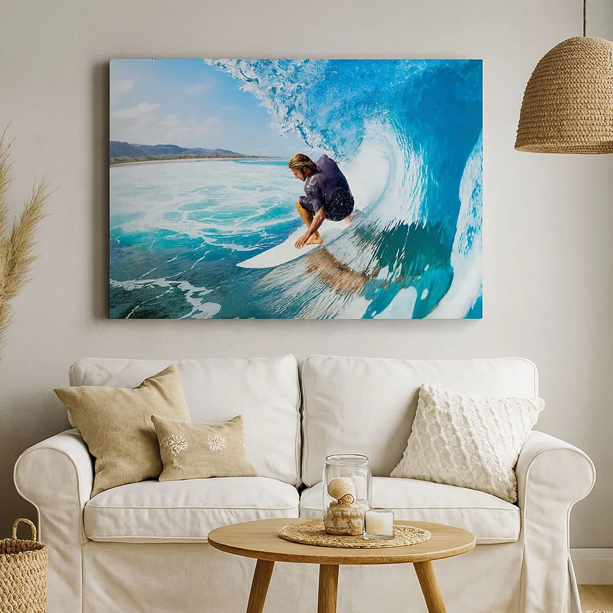 Cuadro sobre lienzo - Impresión de Imagen - Un surfista en una pose dinámica sobre una ola en agua turquesa. - 70x50cm - Bailando con las olas - Decoración de pared moderna para salón y dormitorio ARTTOR