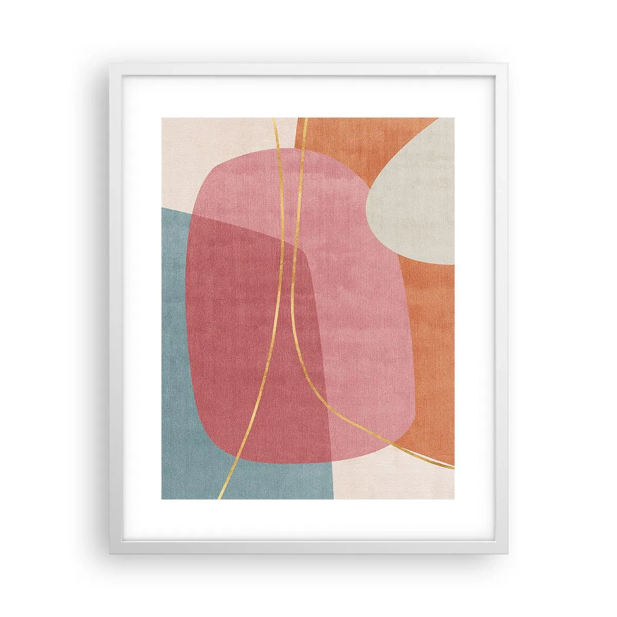 Póster en marco blanco - Composición en pastel con hilos de oro - 40x50 cm