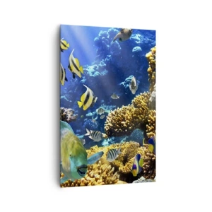 Cuadro sobre lienzo - Impresión de Imagen - Un colorido arrecife de coral con peces tropicales en las profundidades del océano. - 80x120cm - Vacaciones submarinas - Decoración de pared moderna para salón y dormitorio ARTTOR