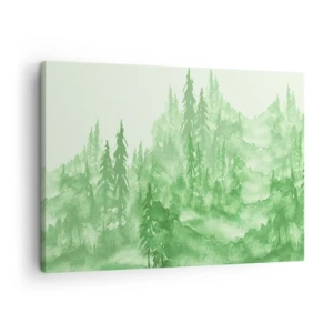 Cuadro sobre lienzo - Impresión de Imagen - Bosque verde en estilo acuarela sobre un fondo claro - 70x50cm - Difuminado con niebla verde - Decoración de pared moderna para salón y dormitorio ARTTOR