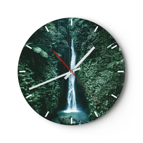 Reloj de pared - Reloj de vidrio - Una cascada en un bosque tropical rodeada de exuberante vegetación. - 30x30cm - Balneario tropical - Decoración de pared moderna para salón, cocina y dormitorio ARTTOR