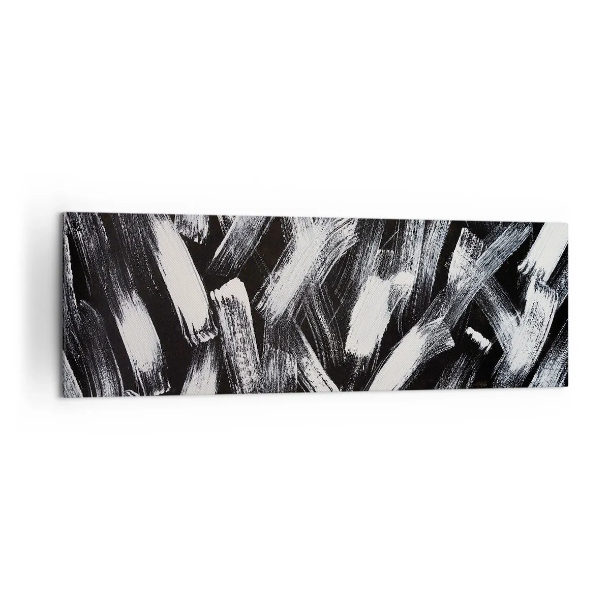Cuadro sobre lienzo - Impresión de Imagen - Abstracción dinámica con pinceladas blancas sobre fondo negro. - 160x50cm - Abstracción en el espíritu industrial - Decoración de pared moderna para salón y dormitorio ARTTOR