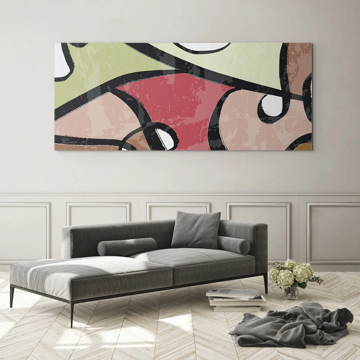 Cuadro sobre vidrio - Impresiones sobre Vidrio - Piruetas entre colores - 90x30 cm