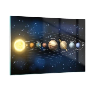 Cuadro sobre vidrio - Impresiones sobre Vidrio - El sistema solar con planetas y estrellas al fondo. - 120x80cm - Uno de diez - Decoración de pared moderna para salón y dormitorio ARTTOR