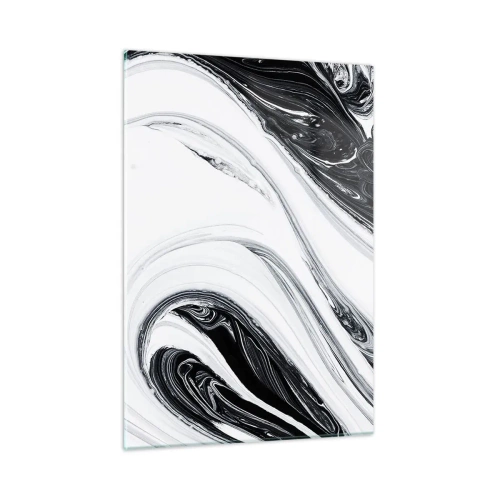 Cuadro sobre vidrio - Impresiones sobre Vidrio - Líneas en espiral en blanco y negro que se asemejan al mármol en un estilo abstracto. - 50x70cm - Combinando opuestos - Decoración de pared moderna para salón y dormitorio ARTTOR
