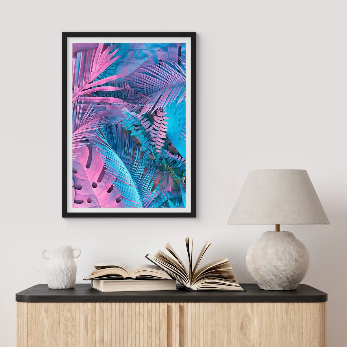 Póster en marco negro - Trópicos en rosa y azul - 61x91 cm
