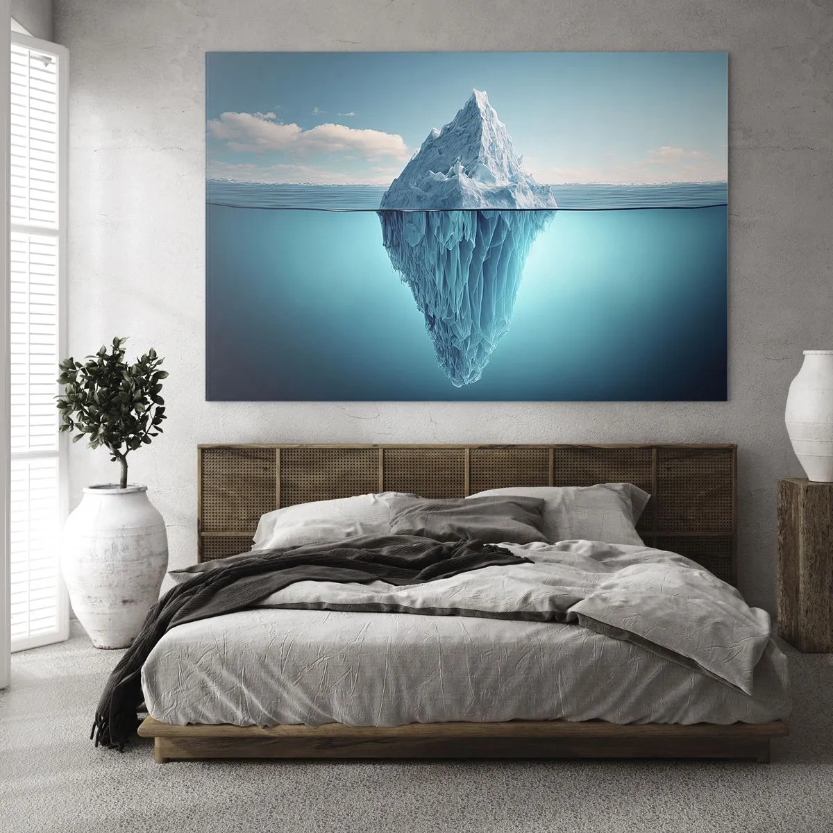 Cuadro sobre vidrio - Impresiones sobre Vidrio - Un iceberg flotando en el océano con parte del mismo visible bajo el agua. - 100x70cm - El trono de hielo - Decoración de pared moderna para salón y dormitorio ARTTOR