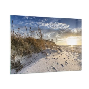 Cuadro sobre vidrio - Impresiones sobre Vidrio - Playa de arena al atardecer con hierbas junto a la duna - 100x70cm - Invitación a un paseo - Decoración de pared moderna para salón y dormitorio ARTTOR