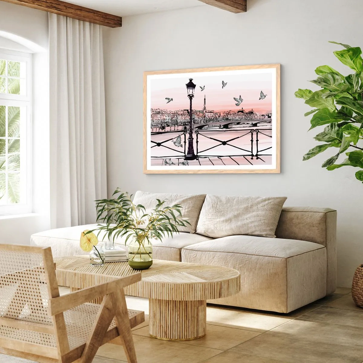 Póster en marco roble claro - Sobre los tejados de París - 50x40 cm