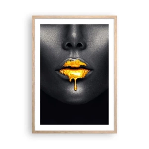 Póster en marco roble claro - Labios de oro - 50x70 cm